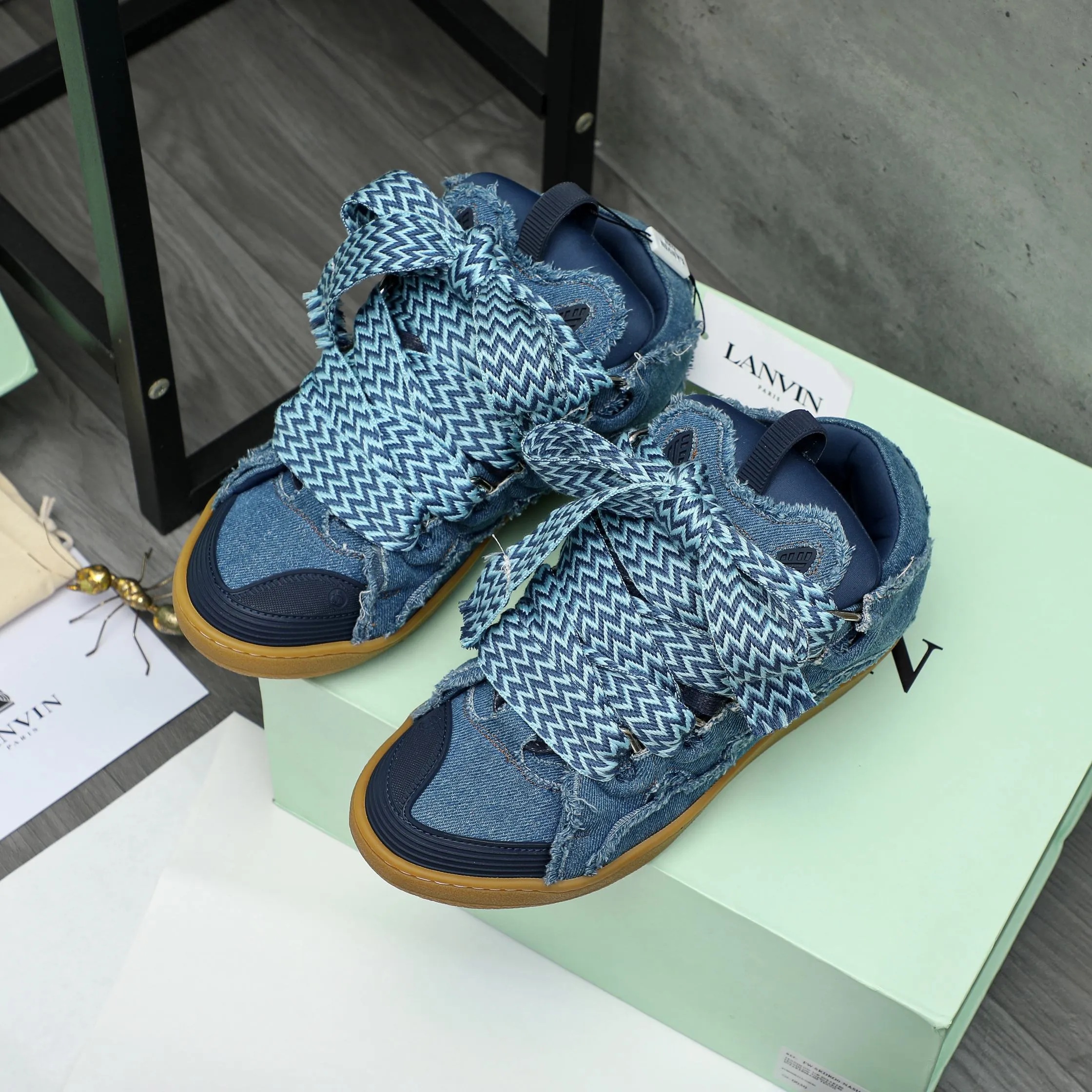 Men's shoes 💰740 [Lanvin] Lanvin high-end quality original couple's casual shoes - Upper: imported denim spliced ​​Lycra breathable fabric - Inner: Lycra elastic lining - Outsole: original rubber outsole - Super high quality control·Fine workmanship: highlighted (high-end·luxury·grade) -Size: 36-45 (45 can be customized)